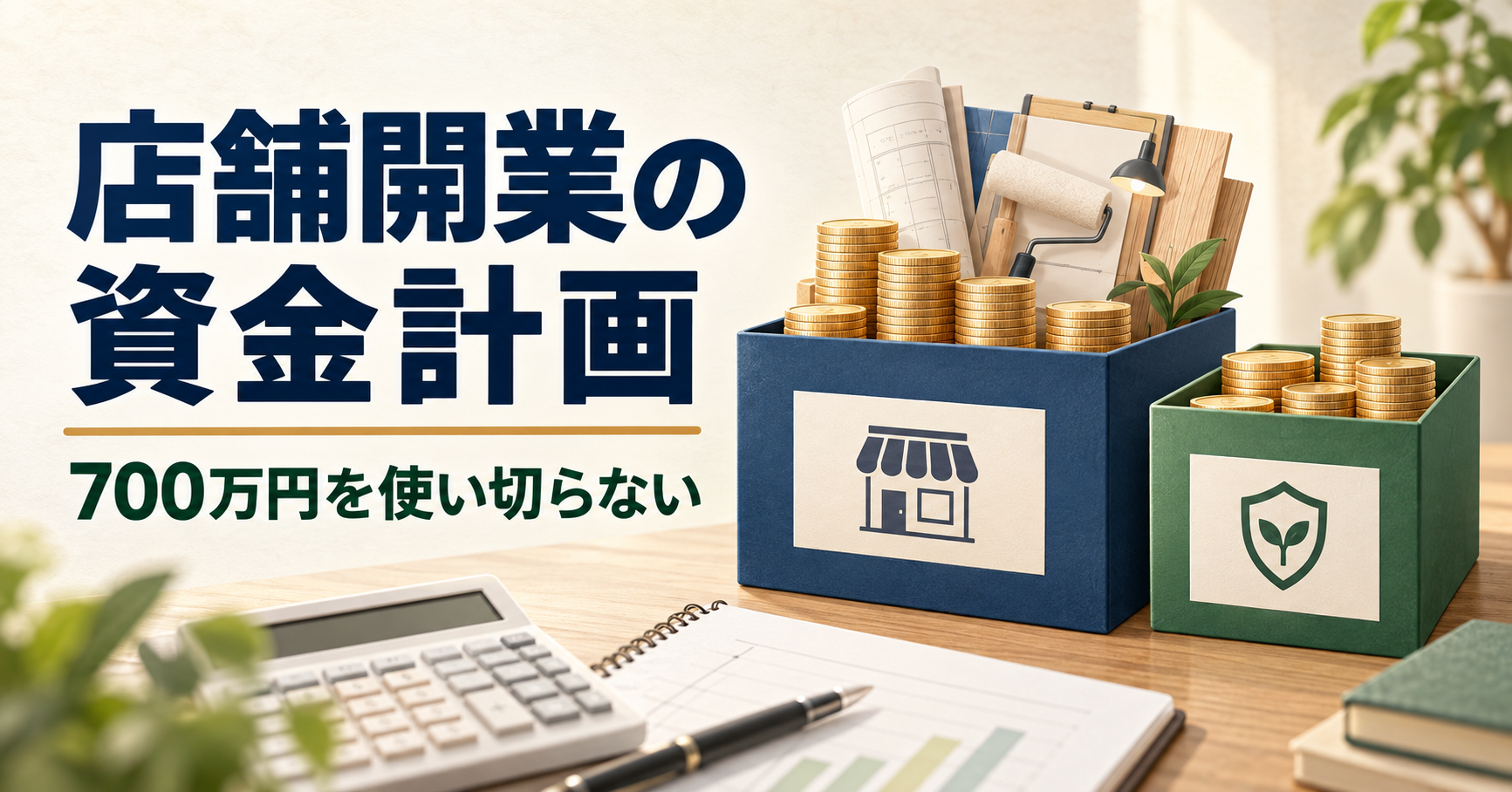 店舗開業の資金計画で自己資金700万円を初期費用と運転資金に分けるイメージ